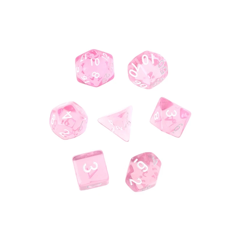 

7Pcs Single color Transperant polyhedral game dices For Dragon Pathfinder D20 D12 2xD10 D8 D6 D4
