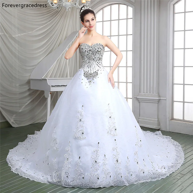 Forevergracedress роскошные белые свадебное платье Милая рукавов из бисера Кристаллы
