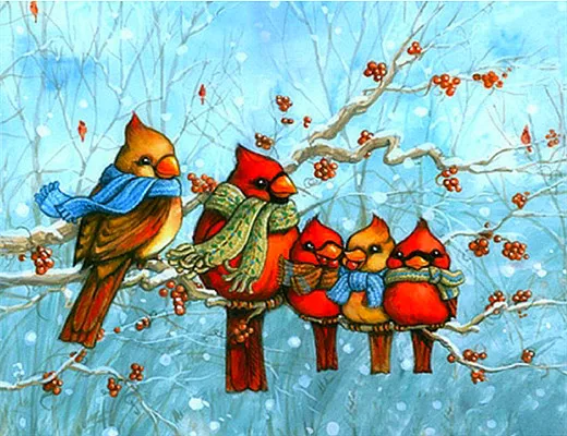 Полный квадрат дрель 5D DIY бриллиантовый рисунок Рождество Cardinal Family 3D вышивка