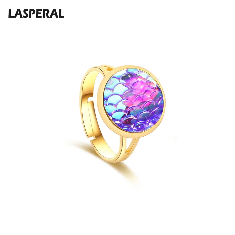 LASPERAL New Women Round Shining Fish Scales Ring Gold Color Plated Statement Rings Lady Unique