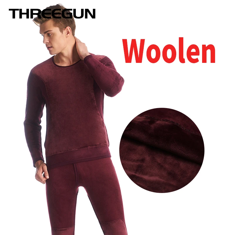 

THREEGUN Hot Sale Mens Thermal Underwear Set Thick Plus Long Johns Velvet Winter Warm Wool Couple Thermo Underwear Stretch Cloth