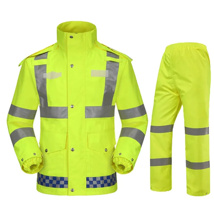 Hi vis плащ-дождевик EN471 Водонепроницаемый защитный светоотражающий жилет непромокаемые штаны непромокаемая куртка - Цвет: Yellow suit