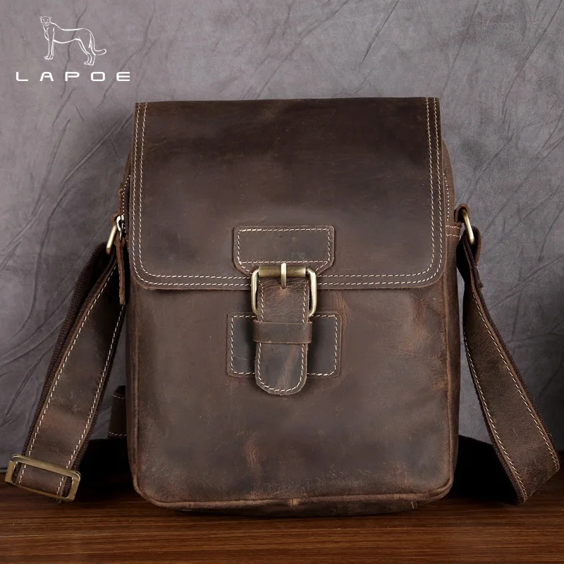 LAPOE Men's Leather bag Genuine Leather men Bag male Shoulder Crossbody Bags Casual Handbags Small Flap Men Messenger Bags LAPOE Men's Leather bag Genuine Leather men Bag male Shoulder Crossbody Bags Casual Handbags Small Flap Men Messenger Bags