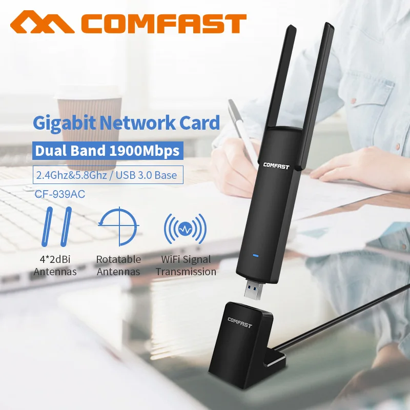 

1900Mbps Gigabit USB AC WiFi Adapter 2.4GHz 5GHz Dual Band 802.11ac PC Wireless Computer Network Card Receiver with USB3.0 base