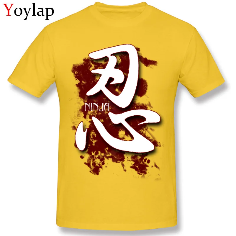 T-shirts Printed Short Sleeve Family Round Collar 100% Cotton Tops Shirt Casual Summer/Autumn WhiteNinja Kanji Tee-Shirt for Men yellow