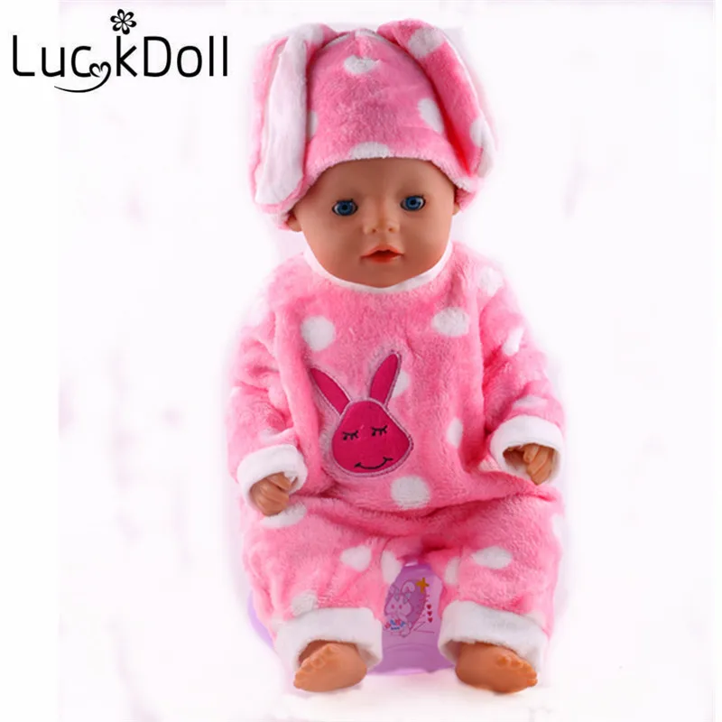

Luckdoll Cute Rabbit Velvet Pajamas Suit fit for 43 cm Doll or 18 inch American Doll Accessories