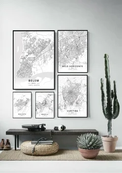 

Brazil City Map White Map Canvas Art Print Wall Pictures for Living Room No Frame