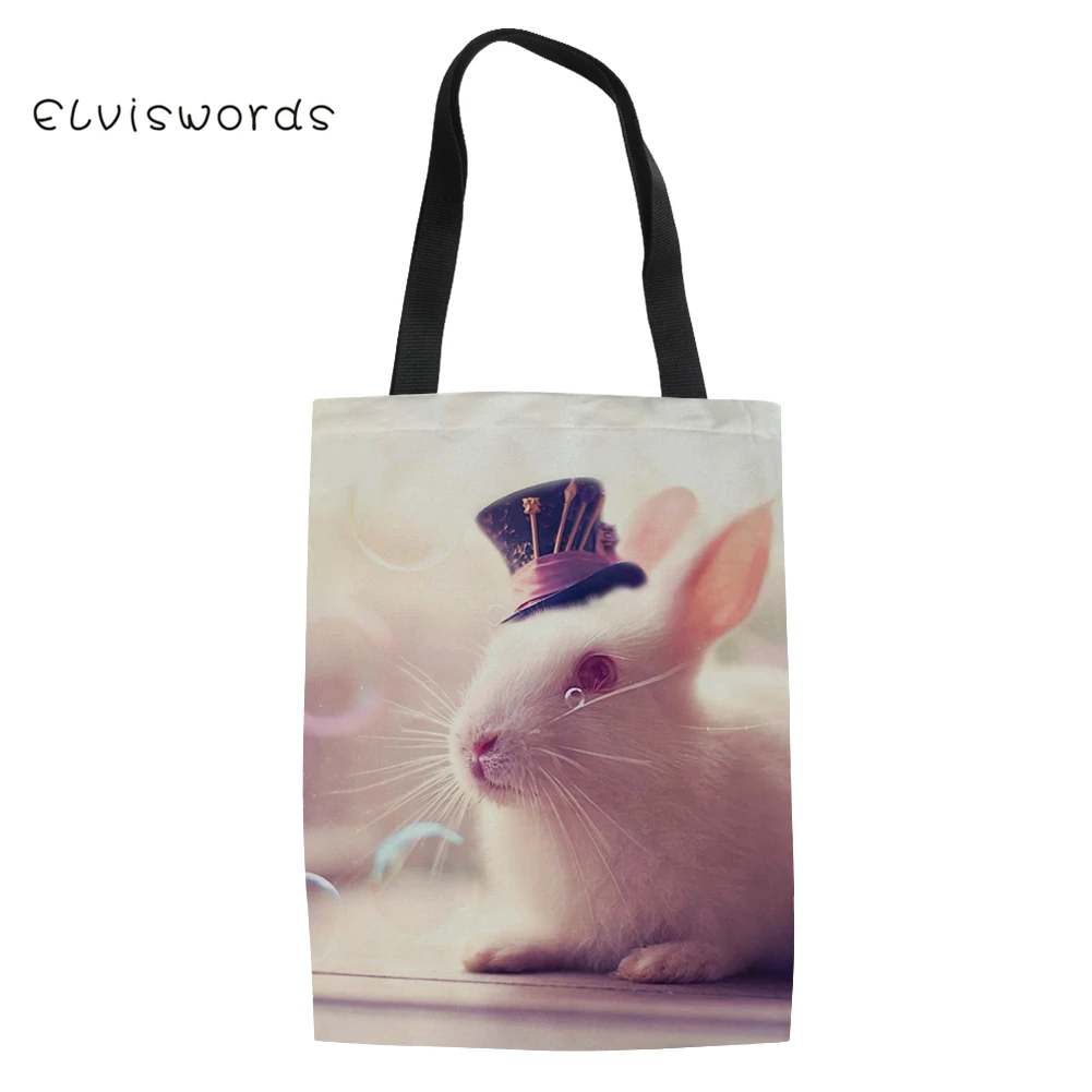 

ELVISWORDS Durable Women Reusable Bag Cute Hamster Printing Large Storage Canvas Shoulder Bag For Teenagers Causal Shopping Tote