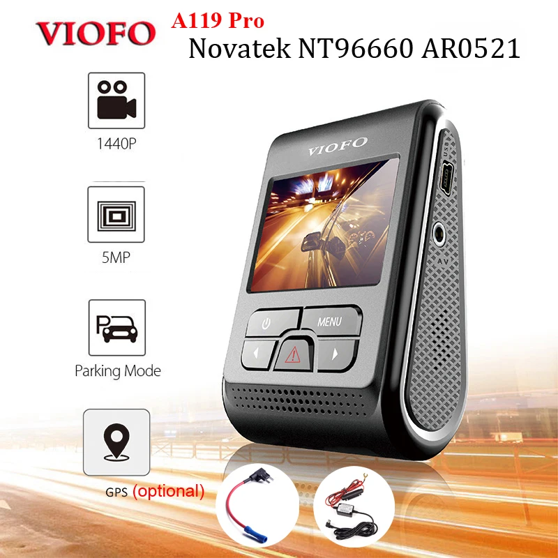 VIOFO A119 Pro Dash камера супер конденсатор 7G F1.8 Dashcam Novatek AR0521 HD 1440P Автомобильный видеорегистратор 7G объектив g-сенсор+ жесткий провод комплект+ предохранитель