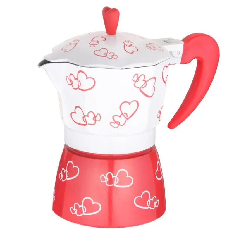 

Coffee Pot Moka Pot Coffee Maker Red Heart Printed Aluminum Alloy Espresso Mocha Coffee Pot Kit Percolator Cafetiere Tools