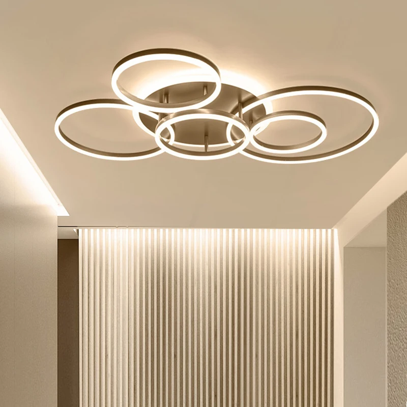 

Remote Controller 2/3/5/6 Circle Rings Modern led Chandelier For living Room Bedroom Study Room White/Brown Color Chandelier