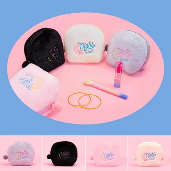 

Cute Pink Women Cosmetic Makeup Bag Korean Style Student Girls Plush Make Up Storage Organizer Zipper Coin Purse Wallet Bag