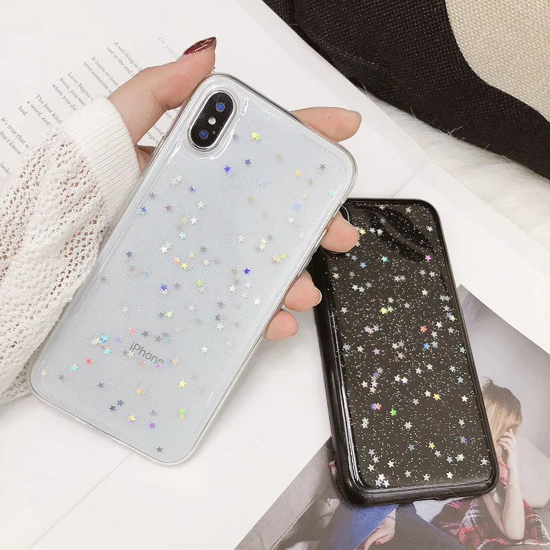 

Transparent Phone Case for iphone 6s 7 8 for all iphones Simple iPhone Epoxy Stars Flash Mobile Phone Case Telephone Accessories
