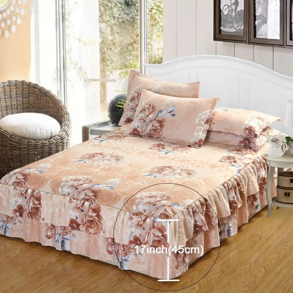 

Flower Print Ruffle Bedspread Thicken 100% Polyester Patchwork Bedspread Bed Sheet Handmade Coverlet Queen Bed Skirt