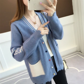

Autumn Winter 2018 New Fashion Sweater Women Long Sleeves European and American Loose Wool Letter Print Sweaters LJ0892