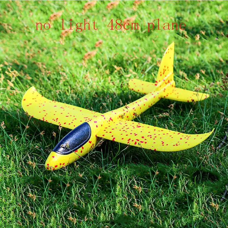48 см большой хорошее качество светодиодный ручной запуск метательный самолет планерный самолет инерционная пена EPP игрушка детская модель самолета для отдыха на открытом воздухе - Цвет: no light yellow