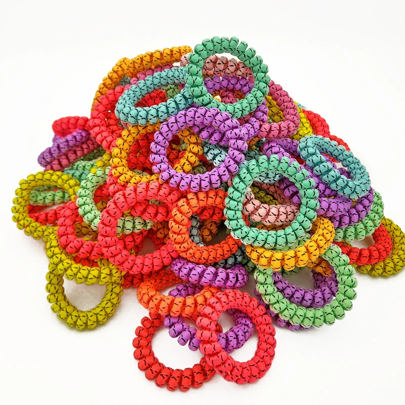 

Wholesale 100 Pcs Random Color Cloth Telephone Wire Hair Bands Telephone Line Elastic Gum Scrunchy Hair Rope Size 5.5CM