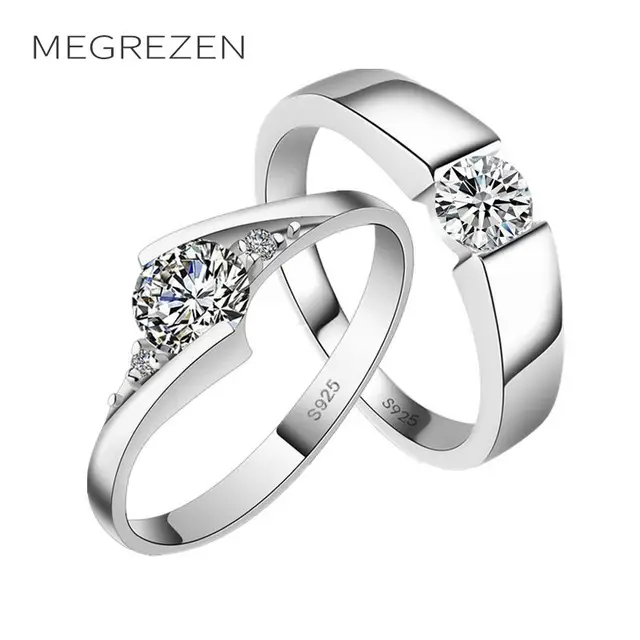 Megrezen Paired Wedding Rings For Two Vintage Silver Plated Ring Megrezen Paired Wedding Rings For Two Vintage Silver Plated Ring Costume Jewelry Anillos Para Las