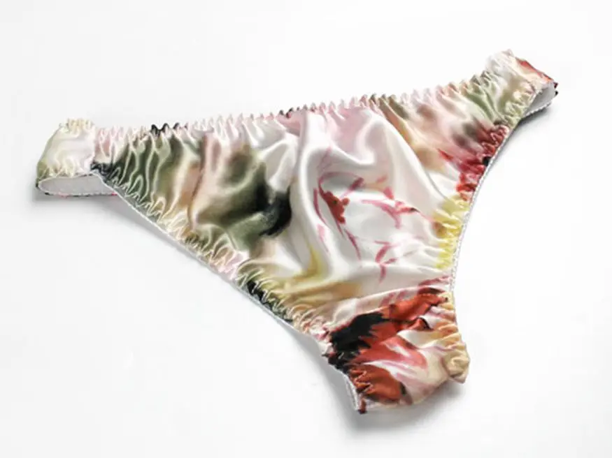 

For Slim Tailored Gay Men's 100% Silk Thongs Breathable Printing Antibacterial Low Waist Sexy T Back G String Men underwear
