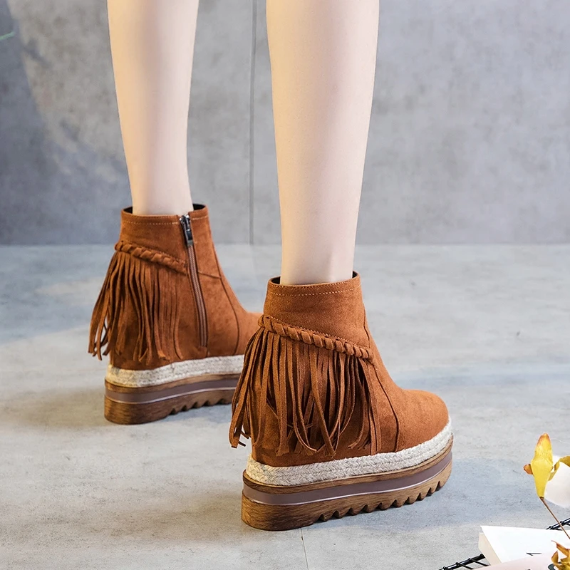 SWYIVY Woman Snow Boots Genuine Leathe Velvet 2018 Winter Warm Casual Sneakers Shoes Tassel  Platform Snow Boots Fur Snowboots