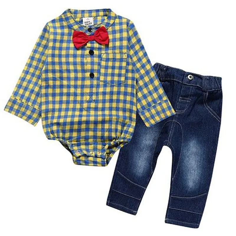 Одежда для маленьких мальчиков г. комбинезон с длинными рукавами и галстуком+ джинсы, комплект одежды для детей, джентльменская одежда комплект детской одежды