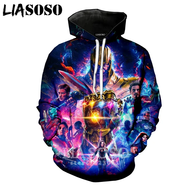 LIASOSO 2019 Winter New Men Women Sweatshirt 3D Print Latest Movie Avengers Endgame Hoodie Long Sleeve Casual Pullover B008-05