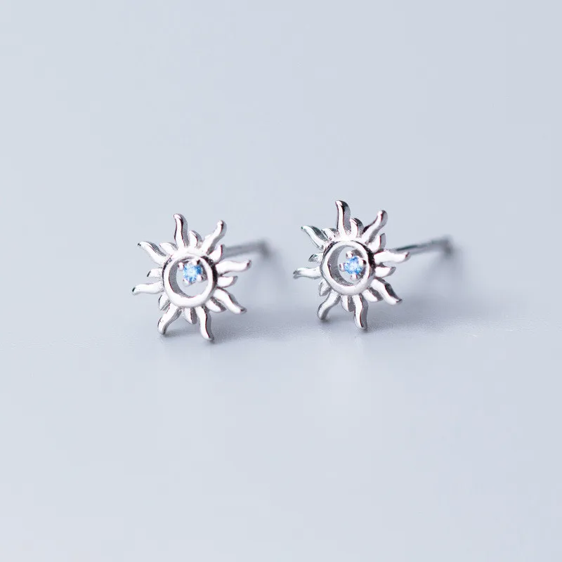 

925 Sterling Silver Sunflower Stud Earrings For Women Kids Girls Wedding Gift Pendientes Mujer Female Pendientes Brincos eh468