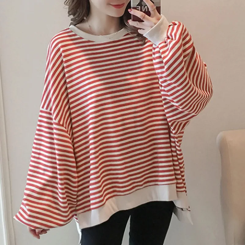 

Fashion Straipe Autumn Maternity Sweatshirt Korean Casual Loose Irregular Hem Pregnancy Sweatshirt Clothes for Pregnant Women