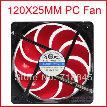 

NEW 12V 4Pin & 3Pin 120mm x 25mm 12025 Red Color Nine Sickle Leaves Fan PC Case System Cooling Fan