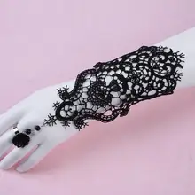 Ручной работы невесты Свадебный белый цветок роза кружева лента браслет и регулируемое кольцо набор раб перчатки браслет Лолита Готика