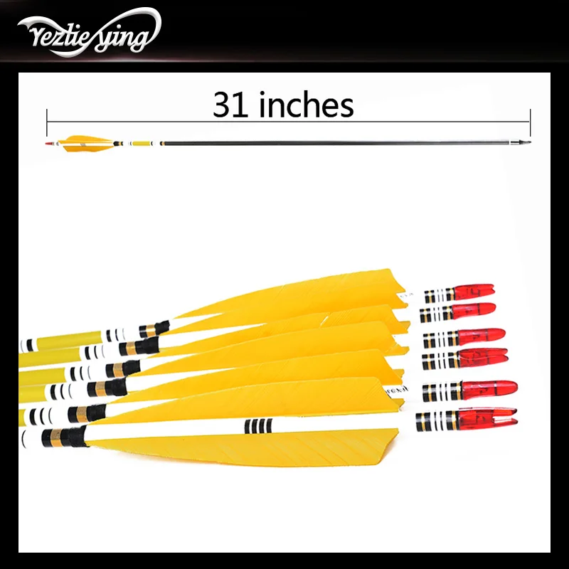 

12PCS 31Inch 20-50lbs Pure Carbon Arrows Turkish Yellow Plume For Compound/ Recurve Bow Hunting Archery With High Quality