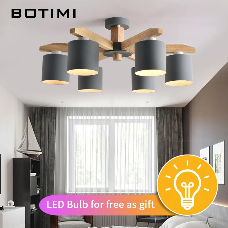  BOTIMI LED Chandelier For Living Room Wood Lustre E27 Chandelier Lighting With Lampshades Dining Ta - 32846850601