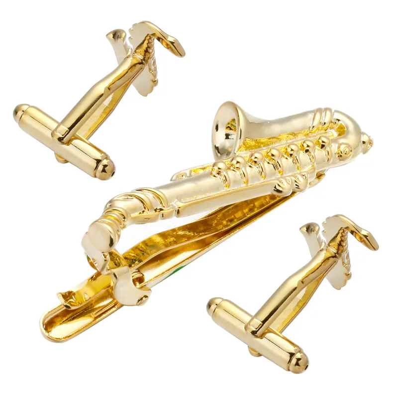 XKZM высококачественные запонки Галстука Зажим для галстука для мужской подарок золотой саксофон Зажимы для галстука Запонки Зажим Для Галстука Набор