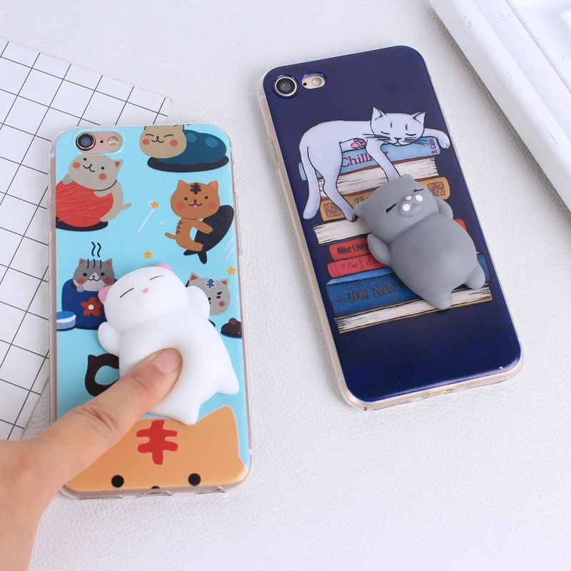 

Cartoon Cat Bear 3D Squishy Case Cover For iphone 5 5s 5se 6 6s 4.7'' 7 7 plus Cover Silicone Soft Shell Stress Reliever Toys