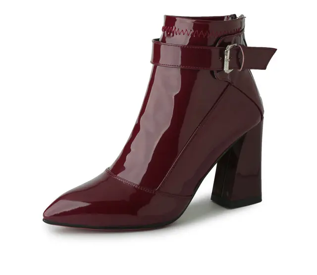 maroon patent leather boots