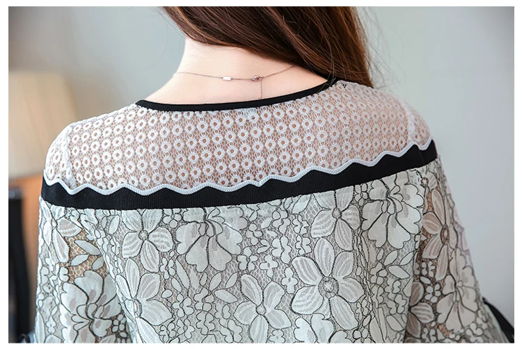  2018 fashion summer women tops lace blouse women shirt sexy hollow lace shirt flare sleeve white wo