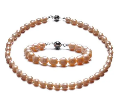 8-9 мм большой размер модные пресноводных жемчужное ожерелье и браслет для молодых женщин хороший ювелирный подарок партии, 30 компл./лот