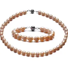 8-9 мм большой размер модные пресноводных жемчужное ожерелье и браслет для молодых женщин хороший ювелирный подарок партии, 30 компл./лот