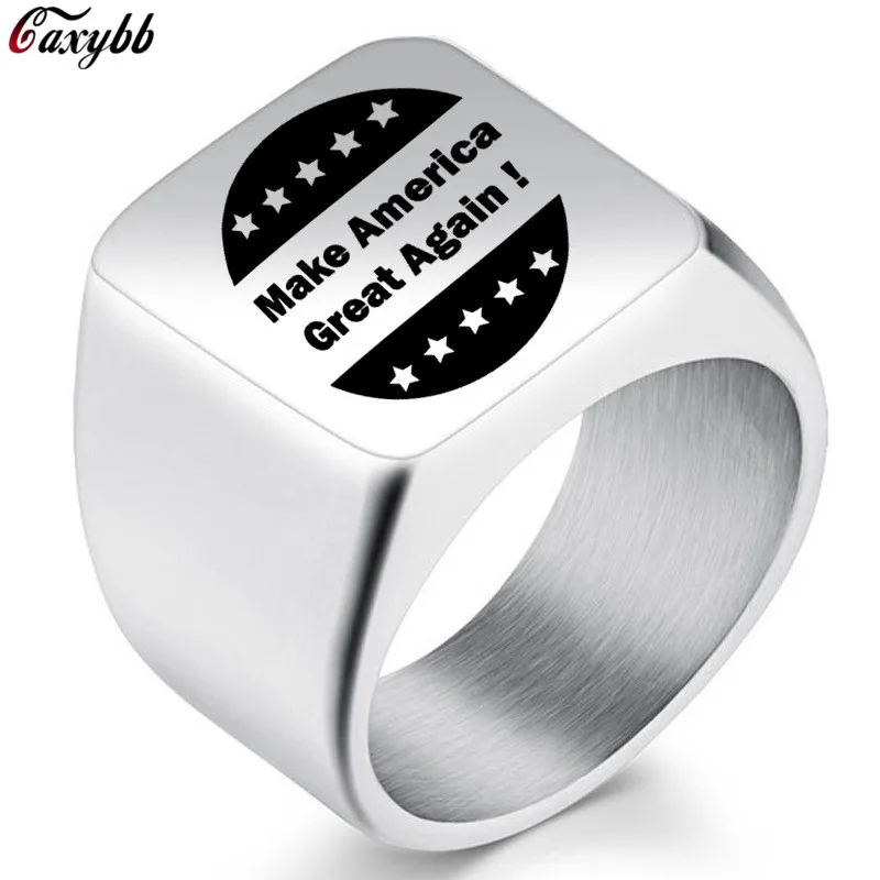 

Silver Black Stainless Steel Rings Men Black Titanium Make America Great Again Ring Donald Trump Election Gift Rings
