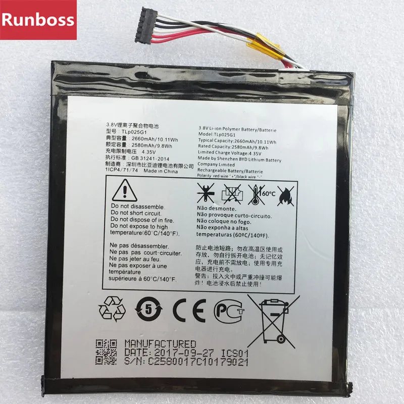 

New Original 2580mAh/2660mAh TLP025G1 Battery For Alcatel One Touch TLp025G1 Mobile Phone Batteries