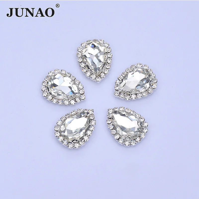 

JUNAO 10pcs 13*18mm Sewing Clear Glass Crystals Drop Rhinestones Flat Back Strass Appliques Claw AB Crystal Stones For DIY Dress