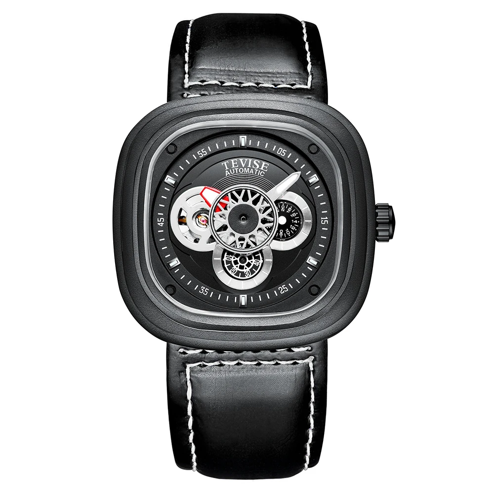 

TEVISE men's mechanical watch Men Automatic Watch Fashion Casual Timer Leather Strap Luminous Hands Male clock Wristwatch T843A