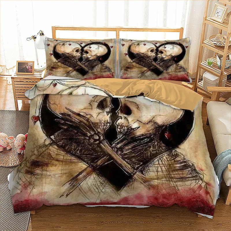 

Wongs bedding heart skull Bedding Set 3d love Duvet Cover twin queen king size Bedclothes 3pcs Home Textiles