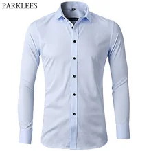 Мужская приталенная рубашка с длинным рукавом из эластичного бамбукового волокна, новинка весны, Повседневная рубашка на пуговицах, мужская рубашка