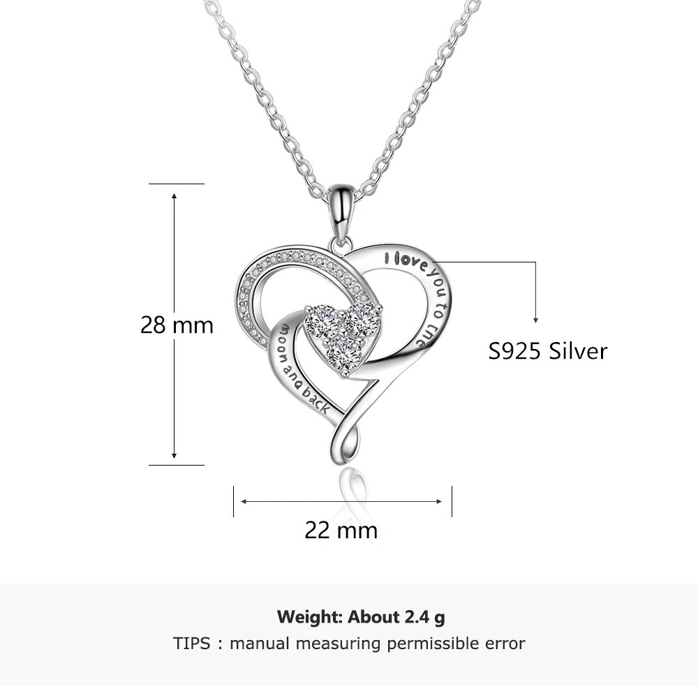 &quotI Love You To the Moon and Back&quot 925 пробы Серебряное ожерелье с подвеской в виде сердца