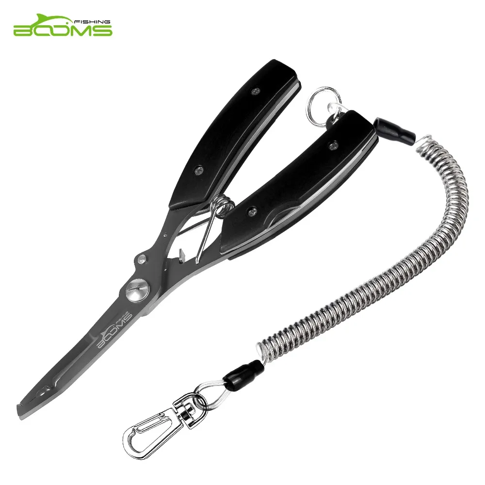

Booms Fishing F01 Stainless Steel Fishing Pliers Resistant Saltwater 5-in-1 Multi Function Cut Braid Line and Remove Hooks Black