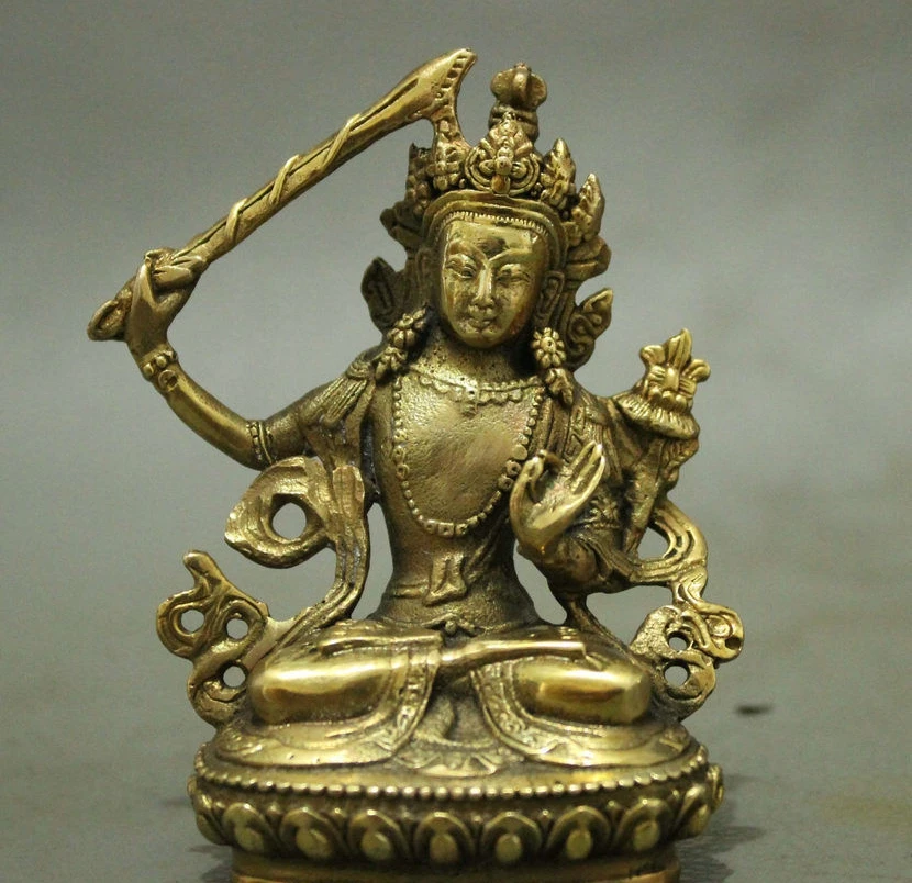 SCY Folk Chinese Tibet Brass Buddhism Manjushri Buddha Kwan-yin Bodhisattva Statue | Дом и сад