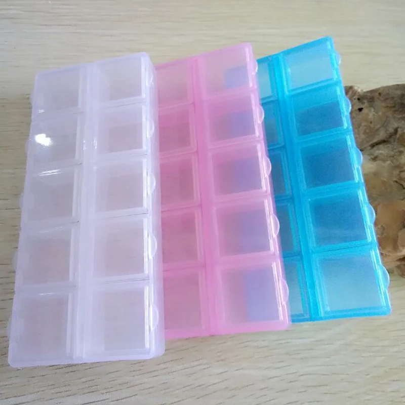 

3pcs Transparent Plastic Rectangle 10 Compartment Storage Box Earring Ring Jewelry Bin Bead Case Container A113