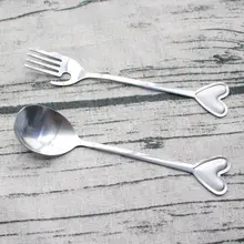 В форме сердца любовь кофе мерная чайная ложка Sporks свадебный подарок для влюбленных нержавеющая сталь столовая посуда фрукты овощи ложки