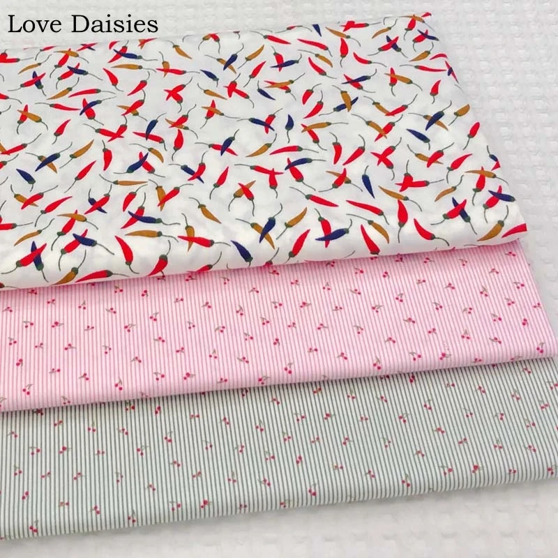 Хлопок саржа фрукты чили перец розовый зеленый мини красная вишня в Полоску Ткань для постельных принадлежностей Подушка Одежда Платье Декор пэчворк